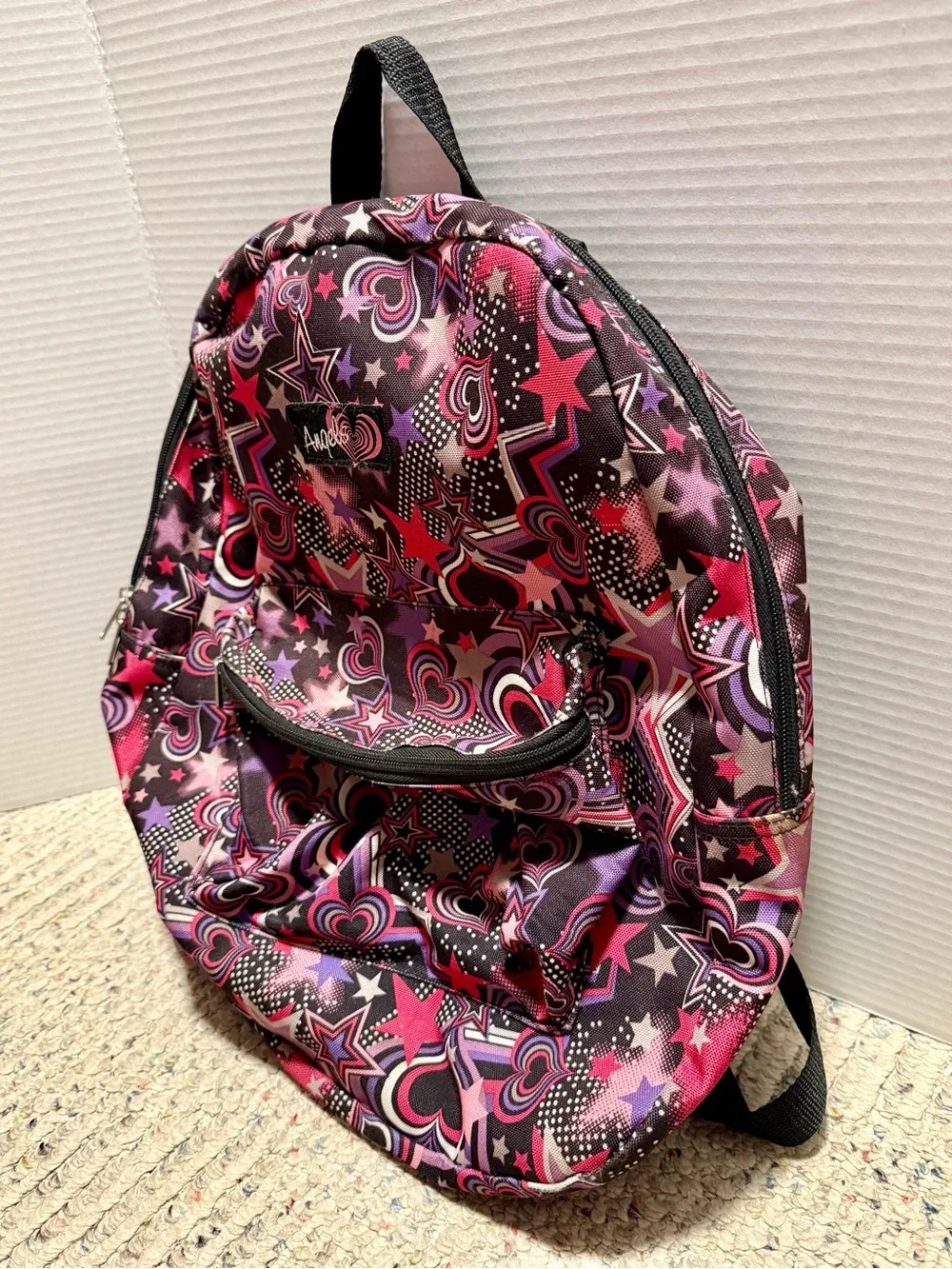 Angels Black Backpack With Pink, Purple, White   Stars-New